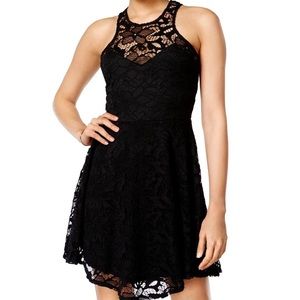 Material girl black dress with floral lace overlay sz L